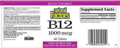 Photo of the Natural Factors B12 1000 mcg label
