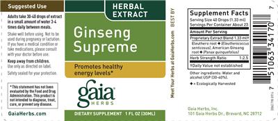 Photo of the Gaia Herbs Ginseng Supreme label