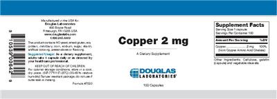 Photo of the Douglas Laboratories Copper 2 mg label