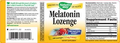 Photo of the Nature's Way Melatonin Lozenge 2.5 mg label