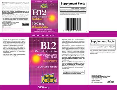 Photo of the Natural Factors B12 Methylcobalamin High Potency 5000 mcg label