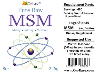 Photo of the CurEase MSM label