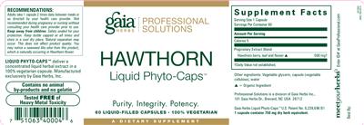Photo of the Gaia Herbs Professional Solutions Hawthorn Liquid Phyto-Caps label