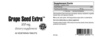 Photo of the Highland Laboratories Grape Seed Extra 100 mg label