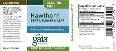 Photo of the Gaia Herbs Hawthorn Berry, Flower & Leaf label