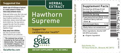 Photo of the Gaia Herbs Hawthorn Supreme label