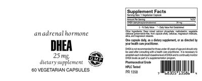 Photo of the Highland Laboratories DHEA 25 mg label