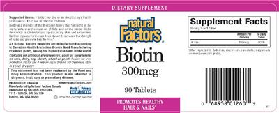 Photo of the Natural Factors Biotin 300 mcg label