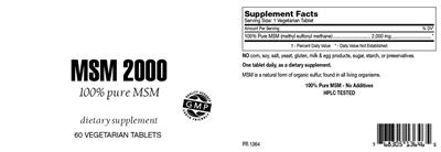 Photo of the Highland Laboratories MSM 2000 label