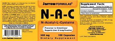Photo of the Jarrow Formulas N-A-C 500 mg label