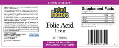 Photo of the Natural Factors Folic Acid 1 mg label