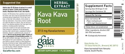 Photo of the Gaia Herbs Kava Kava Root label