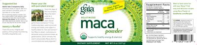 Photo of the Gaia Herbs Gelatinized Maca Powder label