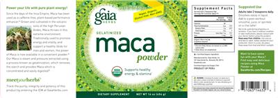 Photo of the Gaia Herbs Gelatinized Maca Powder label