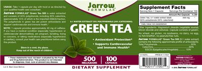 Photo of the Jarrow Formulas Green Tea 500 mg label