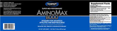 Photo of the Gaspari Nutrition AminoMax 8000 label