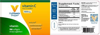 Photo of the The Vitamin Shoppe Vitamin C 1000 mg label