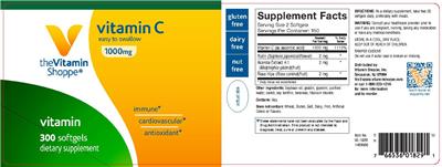 Photo of the The Vitamin Shoppe Vitamin C 1000 mg label