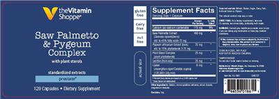 Photo of the The Vitamin Shoppe Saw Palmetto & Pygeum Complex label