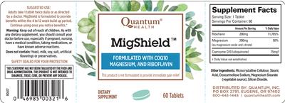 Photo of the Quantum Health MigShield label