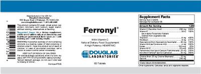 Photo of the Douglas Laboratories Ferronyl with Vitamin C label
