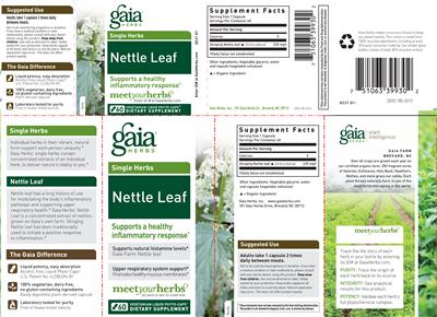 Photo of the Gaia Herbs Single Herbs Nettle Leaf label