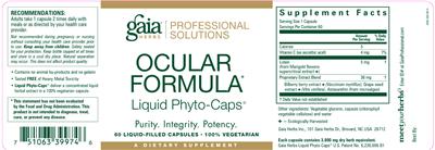 Photo of the Gaia Herbs Professional Solutions Ocular Formula Liquid Phyto-Caps label