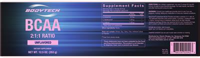 Photo of the BodyTech BCAA Unflavored label