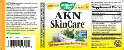 Photo of the Nature's Way AKN SkinCare label