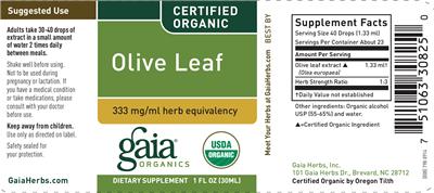 Photo of the Gaia Organics Olive Leaf label