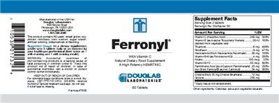 Photo of the Douglas Laboratories Ferronyl with Vitamin C label