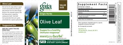 Photo of the Gaia Herbs Single Herbs Olive Leaf label
