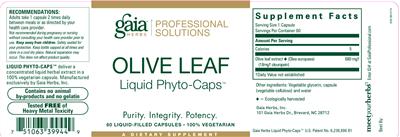 Photo of the Gaia Herbs Professional Solutions Olive Leaf Liquid Phyto-Caps label