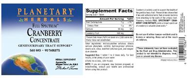 Photo of the Planetary Herbals Full Spectrum Cranberry Concentrate 560 mg label