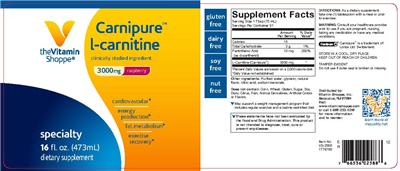 Photo of the The Vitamin Shoppe Carnipure L-Carnitine 3000 mg Raspberry label