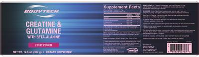Photo of the BodyTech Creatine & Glutamine with Beta-Alanine Fruit Punch label