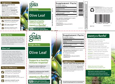 Photo of the Gaia Herbs Single Herbs Olive Leaf label