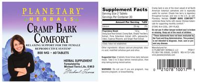 Photo of the Planetary Herbals Cramp Bark Comfort label
