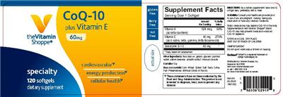 Photo of the The Vitamin Shoppe CoQ-10 Plus Vitamin E 60 mg label