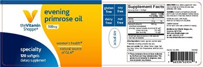 Photo of the The Vitamin Shoppe Evening Primrose Oil 500 mg label