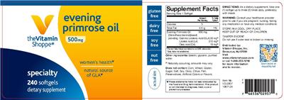 Photo of the The Vitamin Shoppe Evening Primrose Oil 500 mg label