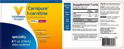 Photo of the The Vitamin Shoppe Carnipure L-Carnitine 3000 mg Raspberry label