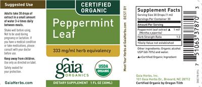 Photo of the Gaia Organics Peppermint Leaf label