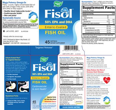 Photo of the Nature's Way Fisol Enteric-Coated Fish Oil label
