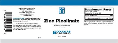 Photo of the Douglas Laboratories Zinc Picolinate label