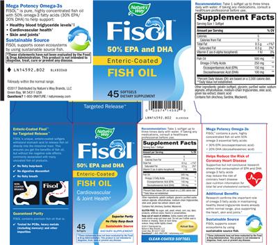Photo of the Nature's Way Fisol Enteric-Coated Fish Oil label
