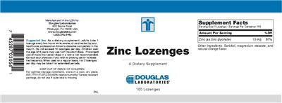 Photo of the Douglas Laboratories Zinc Lozenges label