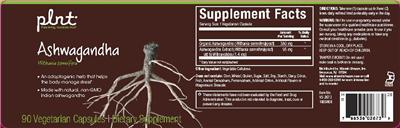 Photo of the plnt Ashwagandha label