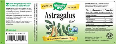 Photo of the Nature's Way Astragalus Root 470 mg label