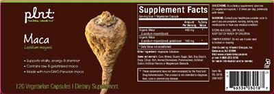 Photo of the plnt Maca label